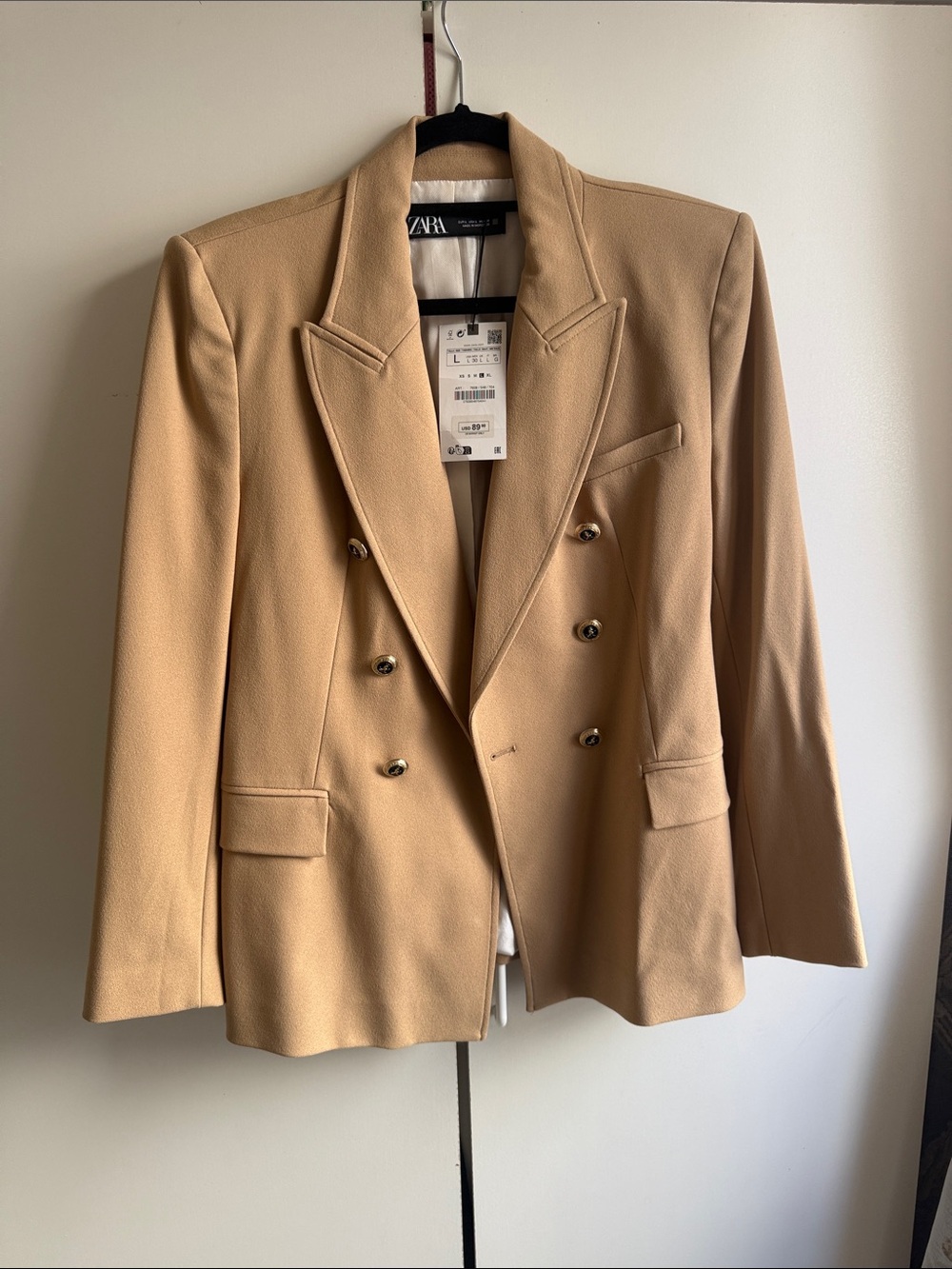 Zara Beige Double-Breasted Blazer Jacket